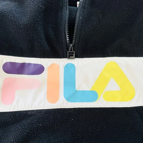 Fila Y2K Style 1/4 Zip Pullover Fleece Black Color Logo Womens Size Small - Picture 7 of 10
